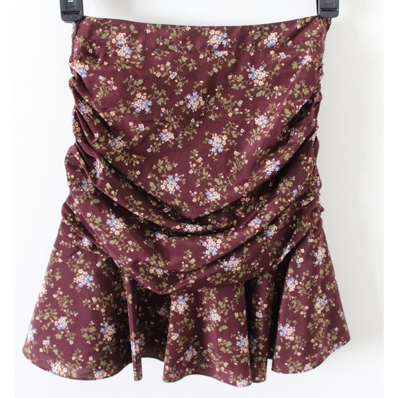 NWT Size 0 Veronica Beard Taras Floral-Print Ruched Silk Mini Skirt Merlot Ruffl - Picture 6 of 8